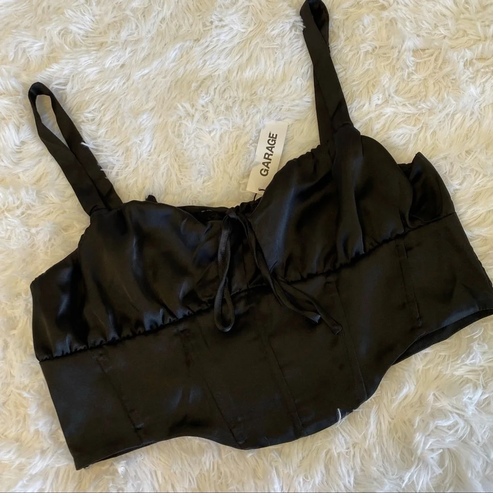 GARAGE Satin Bustier Bralette New Black size Large with Ribbing